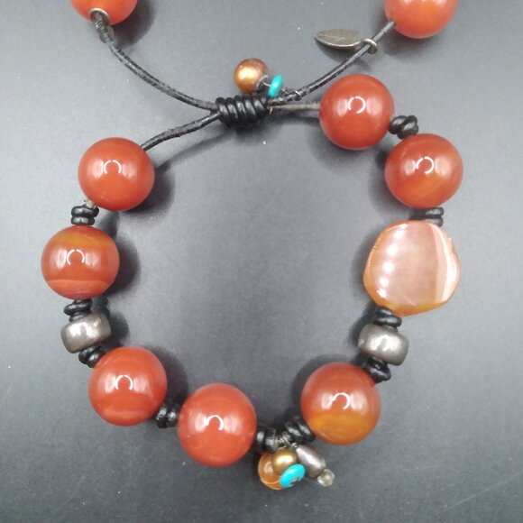 ''Sundance Catalog Peyote Bird'' Bracelet Sterling Silver Carnelian Turquoise - Picture 1 of 6